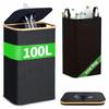 Large-capacity 100L Bamboo Recycling Bin with Lid - Modern Rectangular Trash Can Suitable for Bottles, Glass, Paper, Plastic and Metal.
