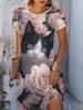 Summer Elegant Casual Women'S Clothing with 3D Prints Featuring Delicate Flowers And Cat Patterns. Round Neck Short-Sleeve Dress. Perfect for Casual V