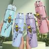 1PC Bee Happy Bow Bee Art 750ml Color Plastic Sports Water Bottle Leakproof Flip Straw Lid Suitable for Sports Office Home Use