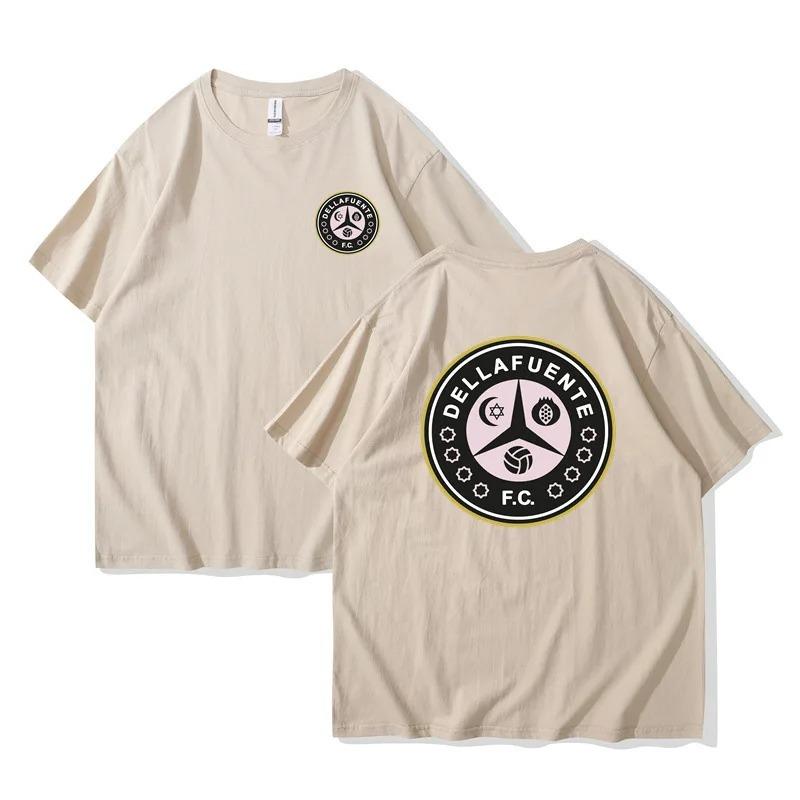 Dellafuente Summer Men's and Women's Pure Cotton Short Sleeve DLFC Football Club Emblem Fashion T-shirt Harajuku Unisex Korean