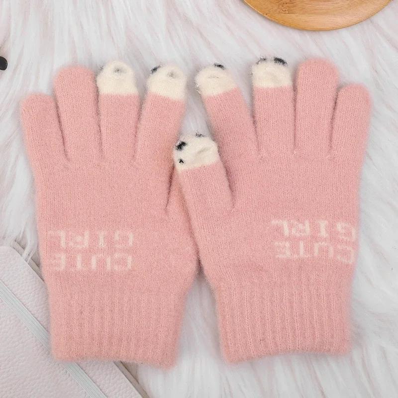 

Cute Panda Outdoor Gloves for Fall Winter Cycling Warm Thickened Touch Screen Knit Fingerless Gloves for Christmas New Year Gift M