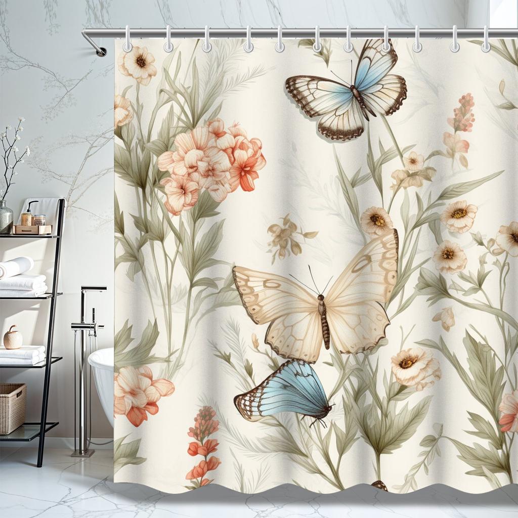 Elegant Butterfly Shower Curtain Set - All-Season Bathroom Decor, Ideal For Housewarming & Wedding Gifts, New Home Essential