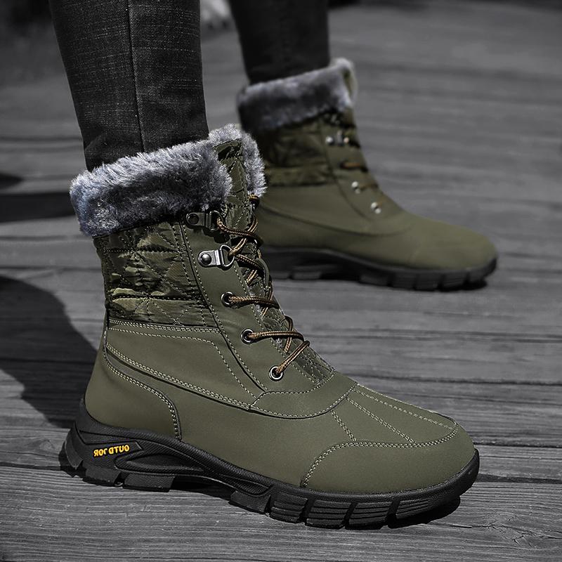 Men Climbing Combat Snow Boots Winter Warm Work Desert Boots with Fur High Top Outdoor Hiking Boots Large Size