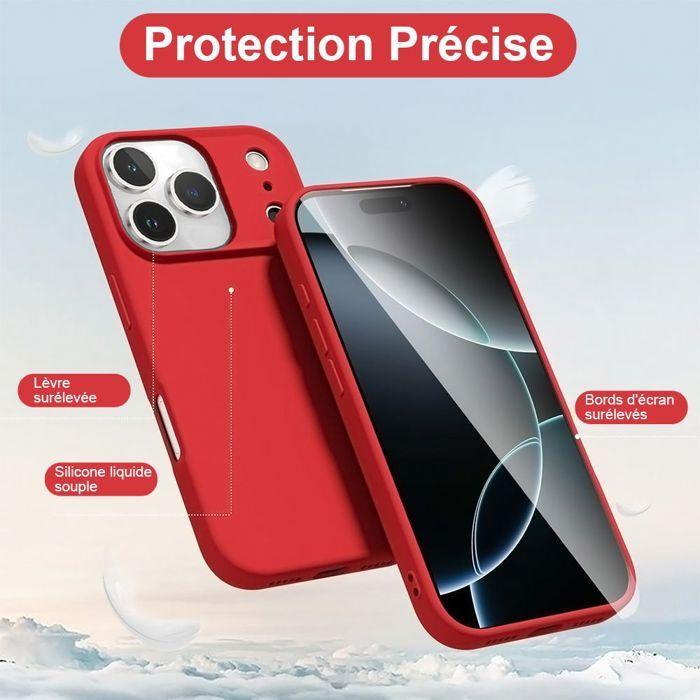 Coque Bandoulière - BOOLING - pour iPhone 17 Pro - Silicone Liquide Souple Rouge