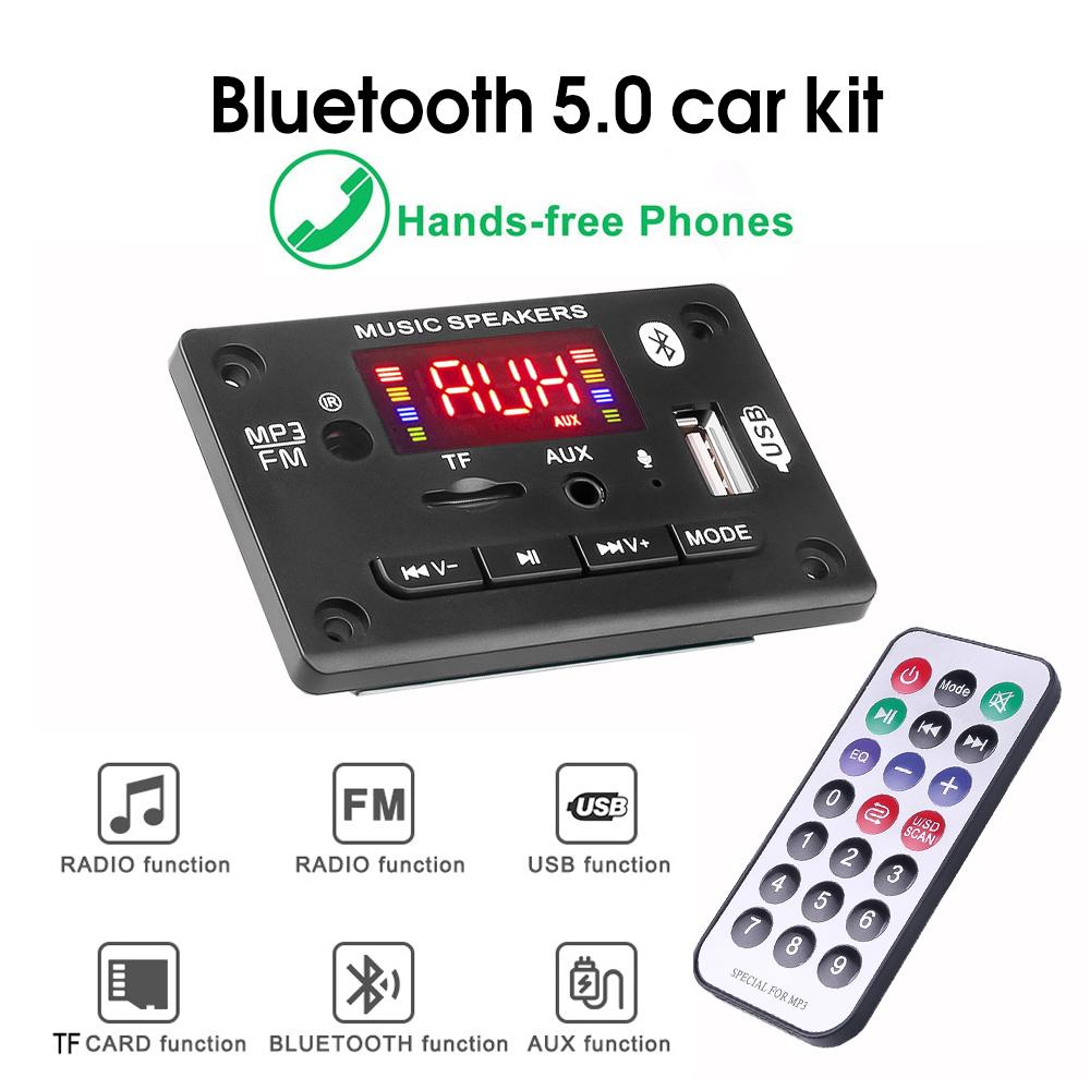 Car Radio Module Wireless Bluetooth 5.0 WMA Decoder Board USB TF FM AUX 12V Handsfree For Mp3 Player Speaker