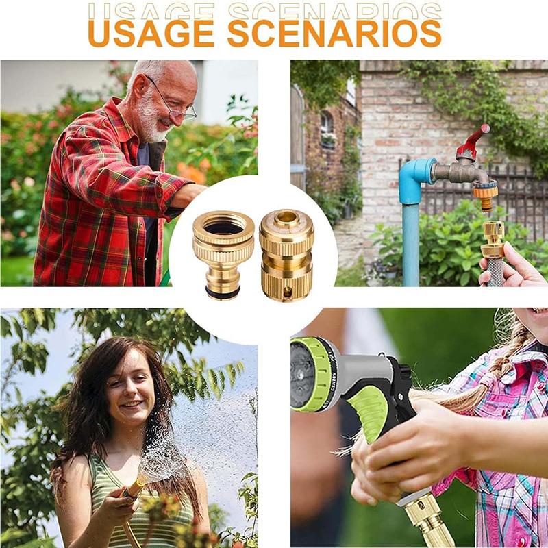 2 Pair Brass Faucet Adapter 2 In 1 Garden Hose Tap Connector 3/4 & 1/2 In Threaded Faucet Hose Coupling Adapter Faucet Connector