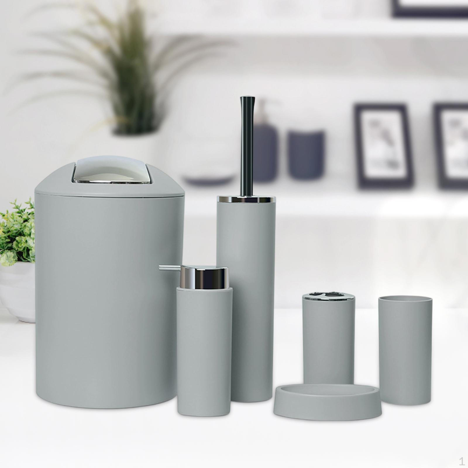 

6 Pieces Bathroom Accessories Set Supplies Easy to Clean Home Apartment Use Soap Dish Gray