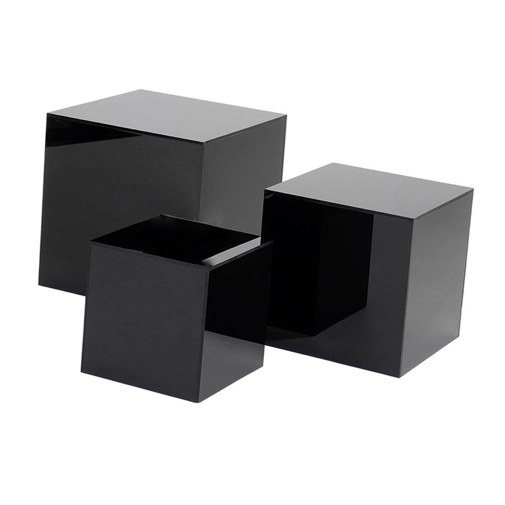 Set of 3 Acrylic Cube Stand Nesting Risers Versatile 4" 5" 6" Cubes with Hollow Bottom for Photography Accessory Lightweight