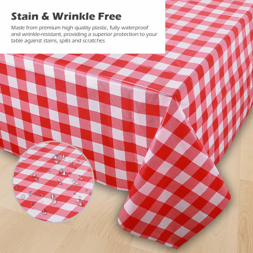 Puricon Jednorázové ubrusy, 6 kusů, 137 x 274 cm, Červeno-bílý kostkovaný vzor gingham, Obdélníkové, na večírky, svatby a další ? Červená kostka