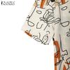 ZANZEA Women Casual V-Neck Short Sleeve Loose Print Dress