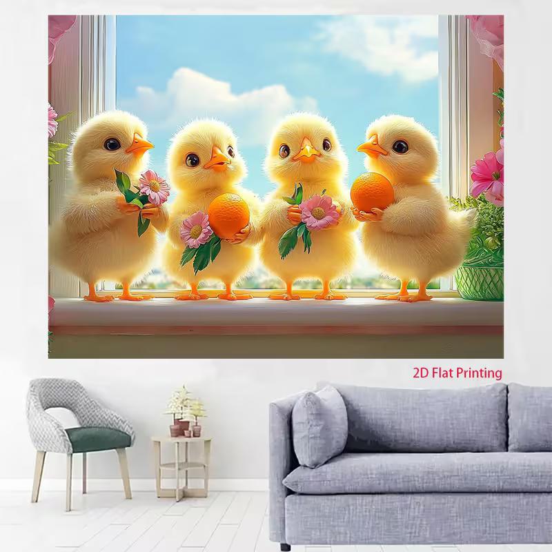 

2D Spring Chicks Window View Backdrop Photography Background Banner 47.2x31.5inch/120*80cm