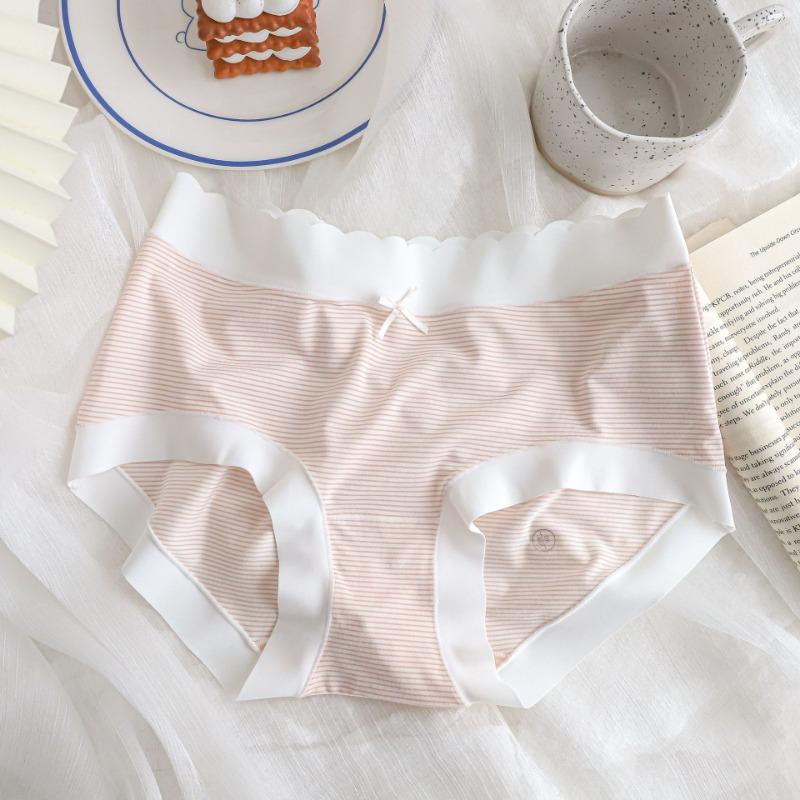 

Antibacterial Spring Summer Fresh Knickers Striped Girl s Underwear Middle Briefs Waist Unmarked Edge Bare Panties L
