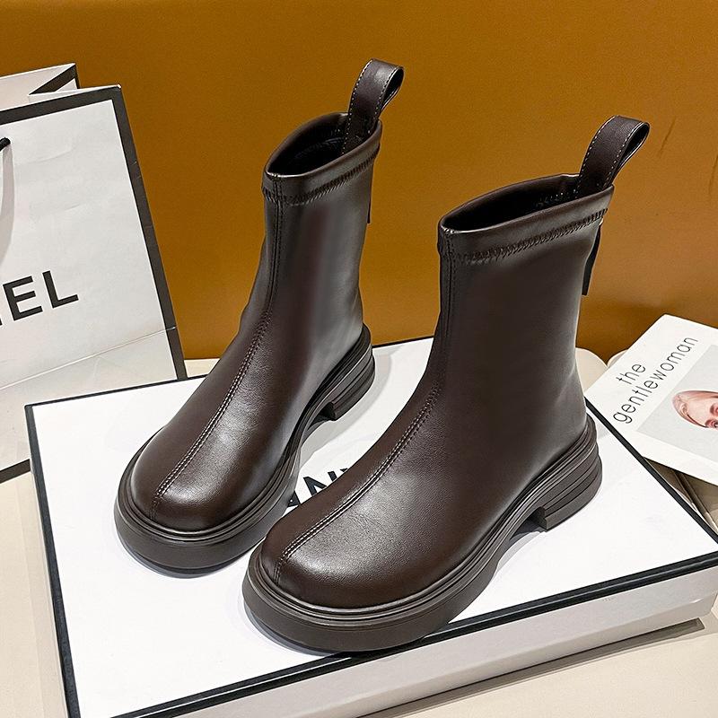 Women'S Shoes Autumn Winter Ankle Boots Women Luxury Designer Round Toe Back Zippers Fashion Leather Short Booties Plus Size 41