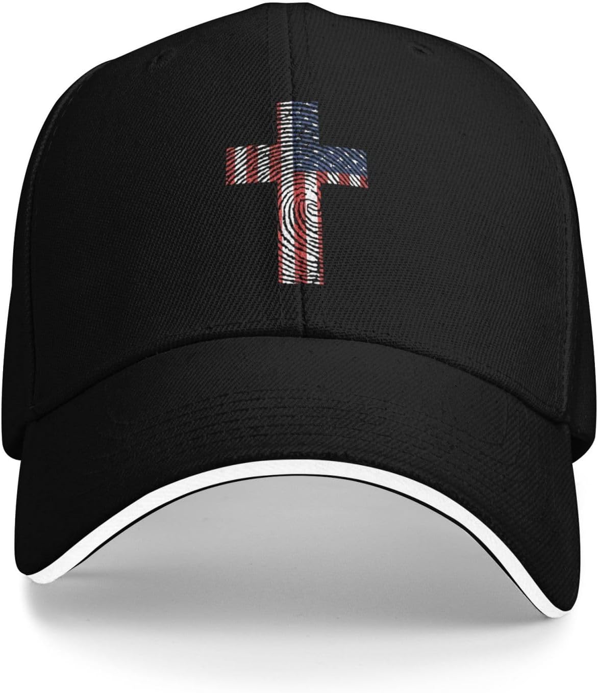 

American Flag Fingerprint Cross Baseball Cap Polyester Adjustable Snapback Outdoor Cap for Men Women One Size
