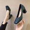 Summer square head single shoes female celebrity patent leather high heels thick heel pedicure shallow mouth foot cover professional shoes