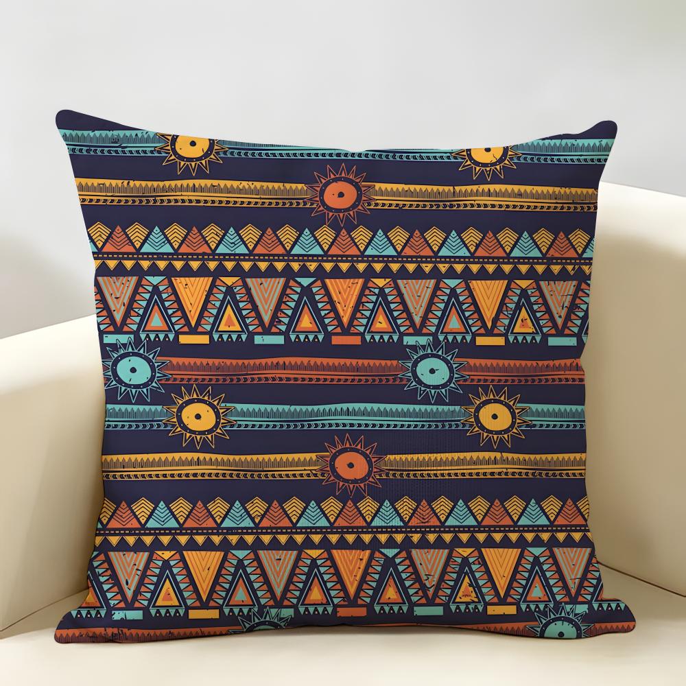 Vintage Geometric Stripes Pattern Cushion Cover Natural Linen Organic Fabric Printing Breathable Perfect For Home Decor