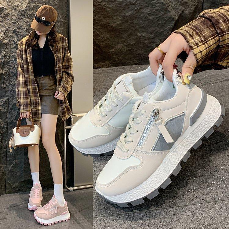 Small platform zipper sneakers women's 2025 new rubber sole color matching running shoes student street shooting Forrest Gump shoes