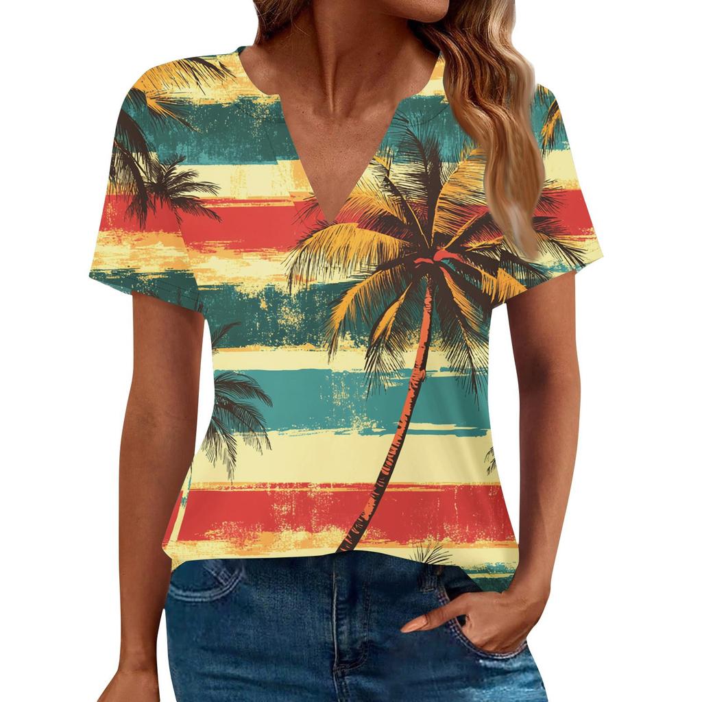 Women's Summer Short Sleeve V Neck Shirt Business Casual Loose T-Shirt Trendy Fashion Clothing Tops