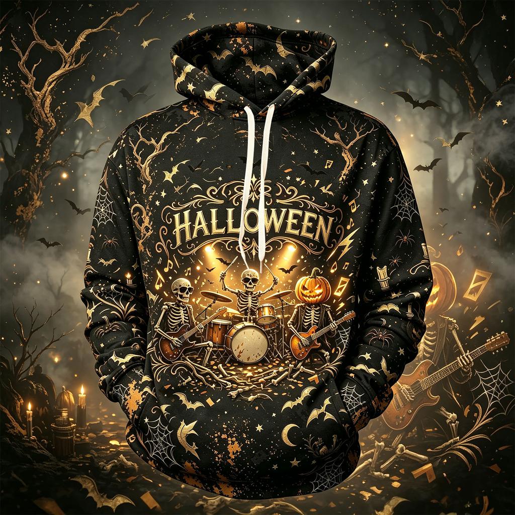 Men's Casual Hoodie Long Sleeve Sweatshirt with Halloween Graphic Print for Fall