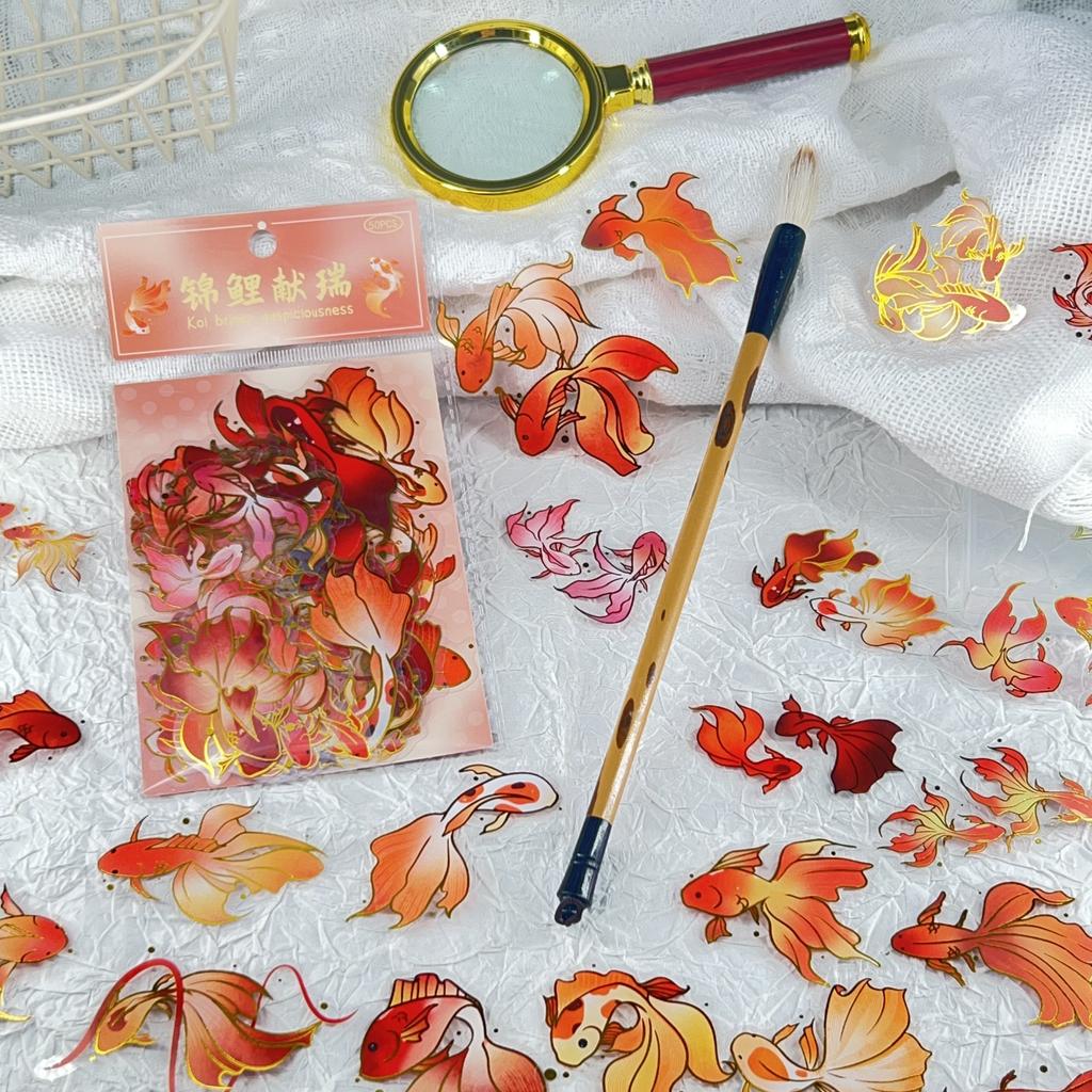 50/100PCS Koi Xianrui Transparent PET Decorative Stickers Set DIY Laptop Water Cup Bag Stamping Decorative Stickers