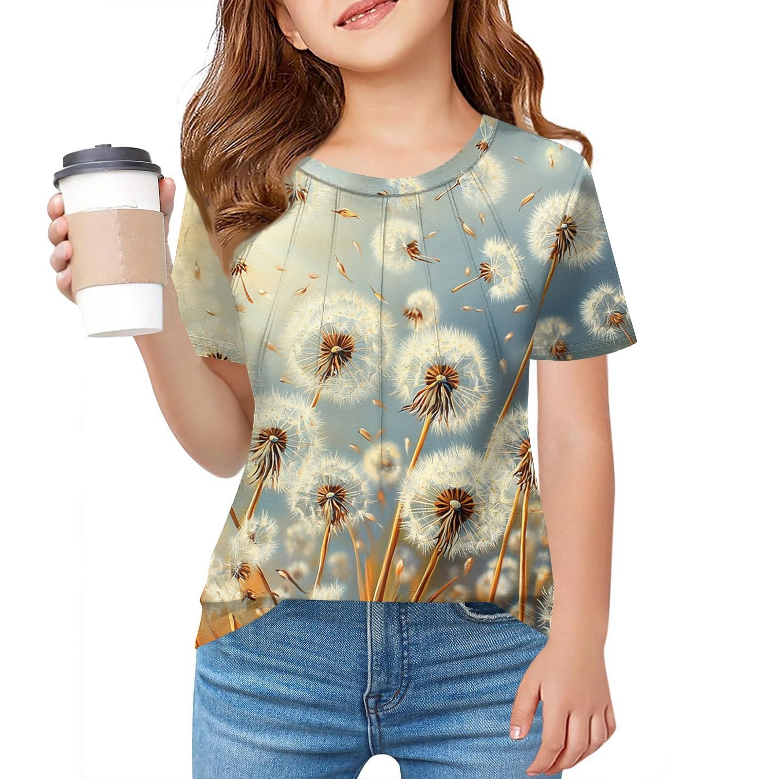 

Детская футболка Fold A для девочек, летняя модная куртка с круглым воротником и цветочным принтом с короткими рукавами 160 небесно-голубой