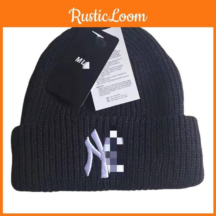 Embroidery Knitted Girl Cap Black Hat No Brim Warm Beanie Winter Wear Casual