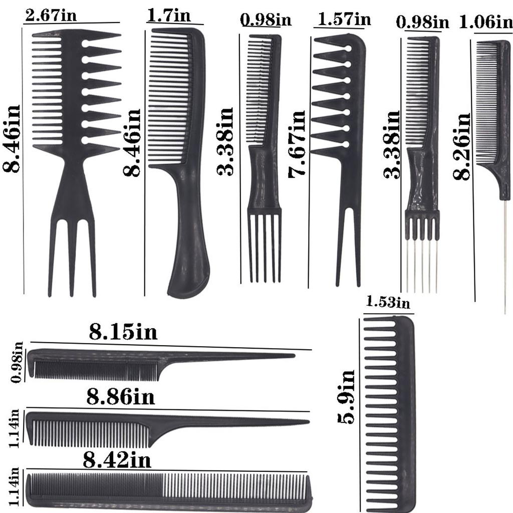 Barber Shop Plastic Pointed Tail Comb Hairdressing Supplies 10-piece Set Barber Tools Beard Comb Smooth Hair Comb