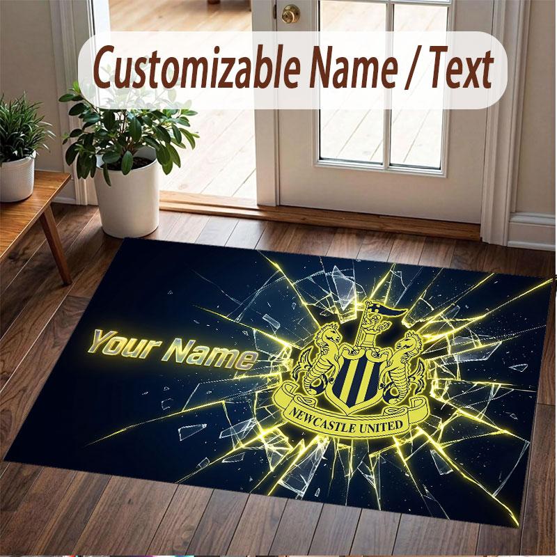 Custom Rug Newcastle United FC Pattern Print Name Text Soft Non‑Slip Floor Carpet for Home Indoor Decoration