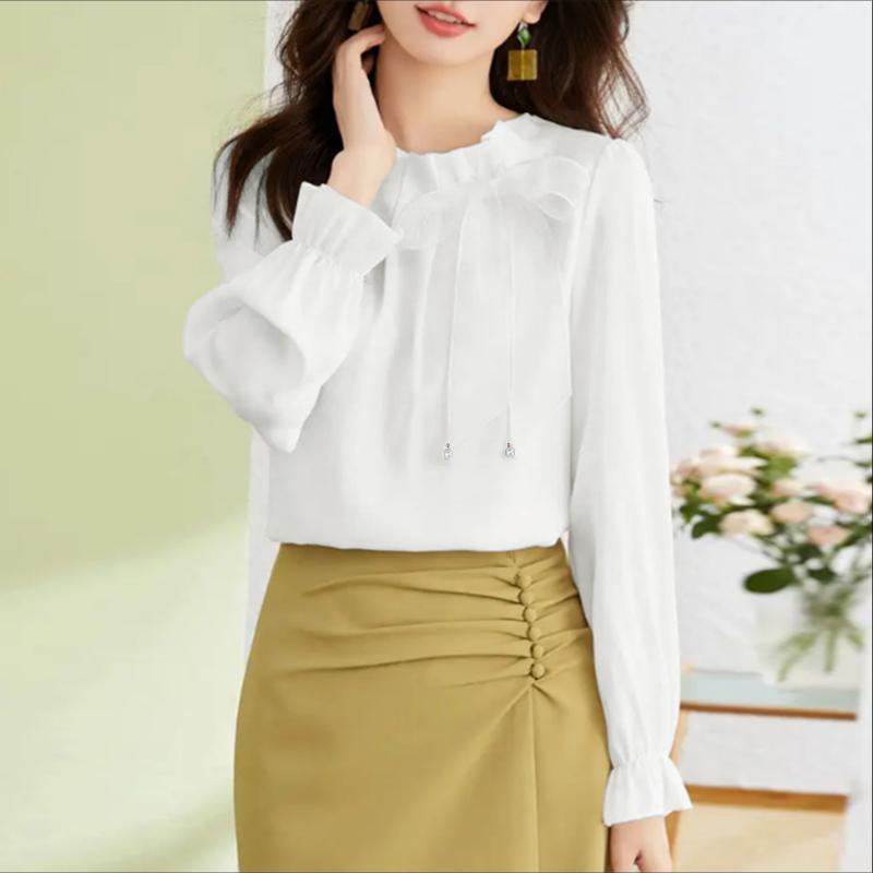 ZANZEA Women Elegant Round Neck Casual Long Sleeve Blouse