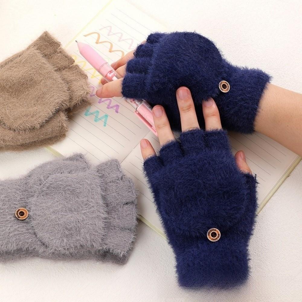 Plush Touchscreen Gloves Warm Flip Cover Gloves Outdoor Half Finger Gloves For Women Men