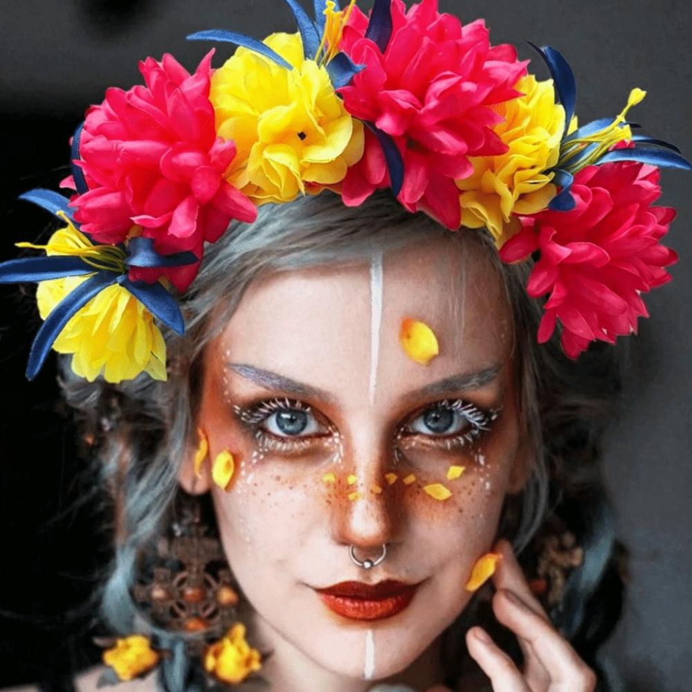 Bright Artificial Marigold Flower Headband Vivid Faux Festive Costume Headwear Lightweight Floral Faux Marigold Floral Headpiece