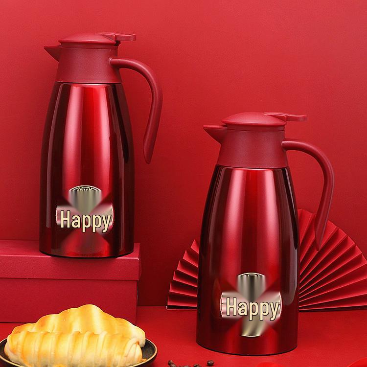 Stainless Steel Red Thermos Gift Set: Wedding Pair Hot Water Bottles