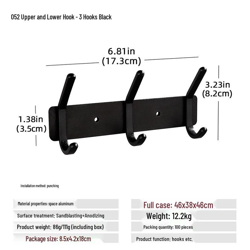 Wall-Mounted Black Aluminum Clothes Hook Rack