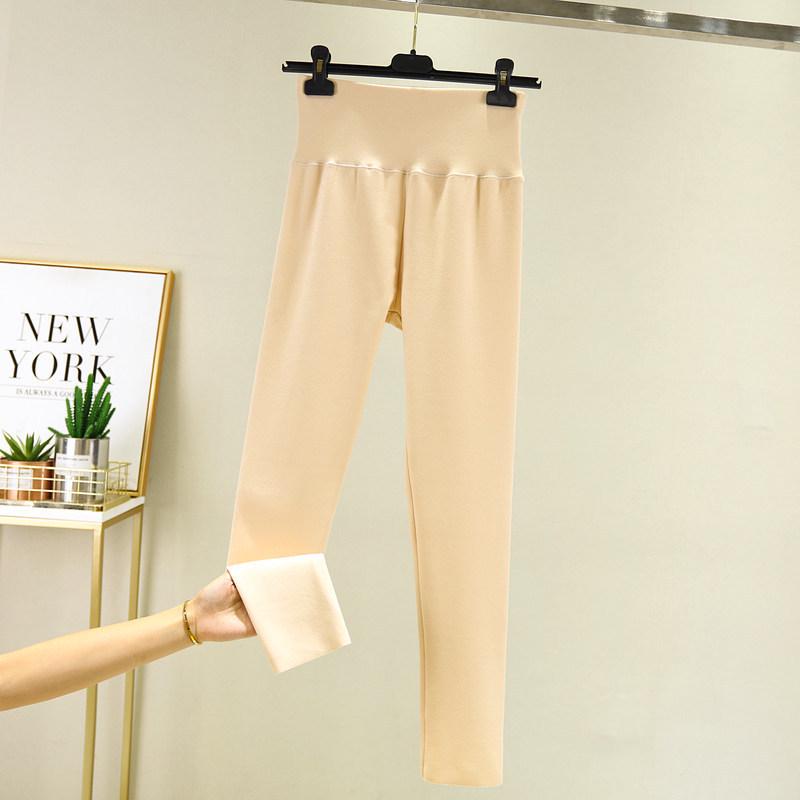 Women's High Waist Seamless Thermal Fleece-Lined Knit Leggings for Winter