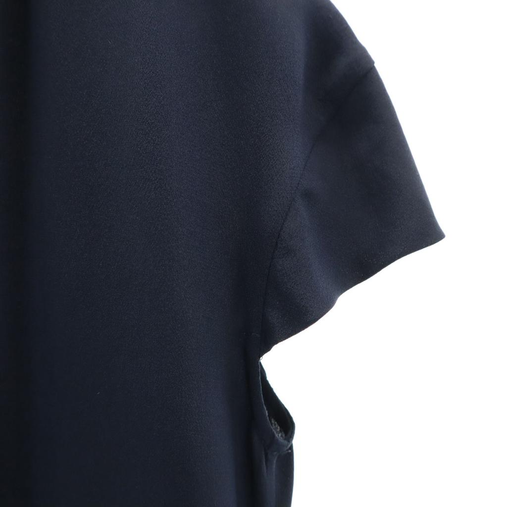 MIUMIU silk Short sleeve Frill one piece 42 Navy French sleeve Women Used