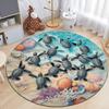 Coastal Nautical Beach Art Print Round Rug Floor Carpet Anti Slip Showing Multiple Sea Turtles Coral for Bedroom Interior Decor