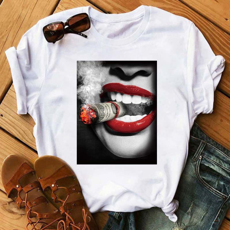 New Sexy Lips Unisex Tshirt Fashion Graphic Printed Tshirt Harajuku  Ulzzang Rose Diamond Snake Lips Casual Tops Tee