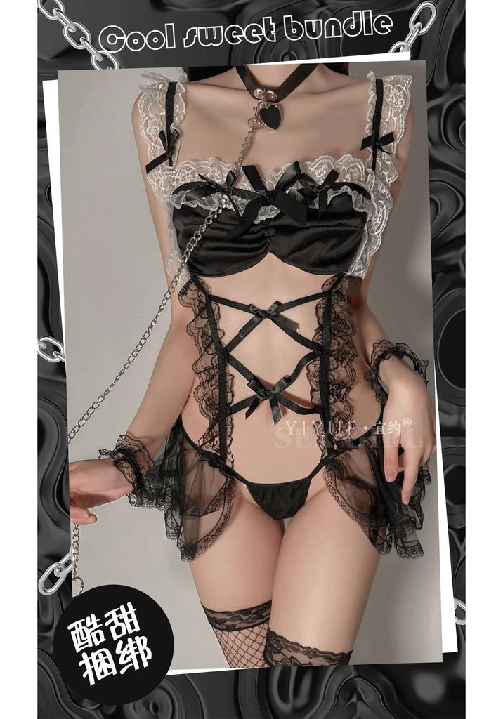 Sexy lingerie sexy lace seduction maid outfit hot hollow passion onesie open uniform 8111