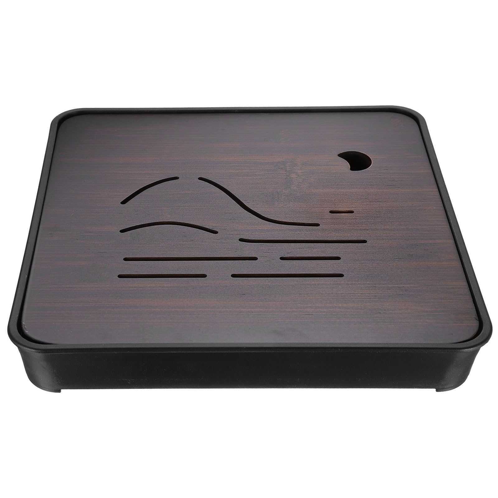 

uxcell Бамбуковый китайский чайный поднос для кунг-фу, 11 дюймов, с красивым горным узором, бамбуковая настольная мебель с винтажным ящиком для хранения чайной воды, коричневый и