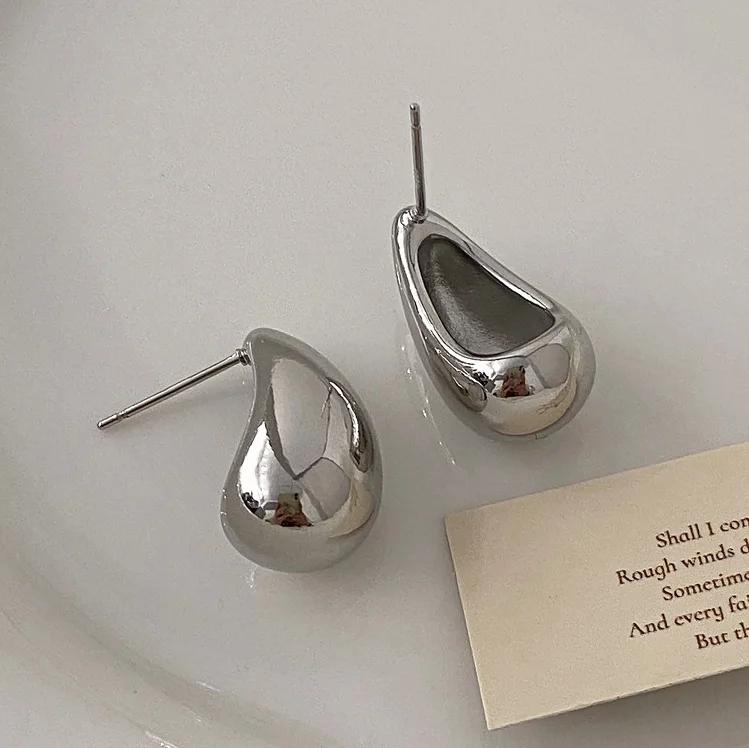 PONYKISS Silver Needle Minimalist Water Drop Stud Earrings for Women Trendy Fashion Light Luxury Accessories