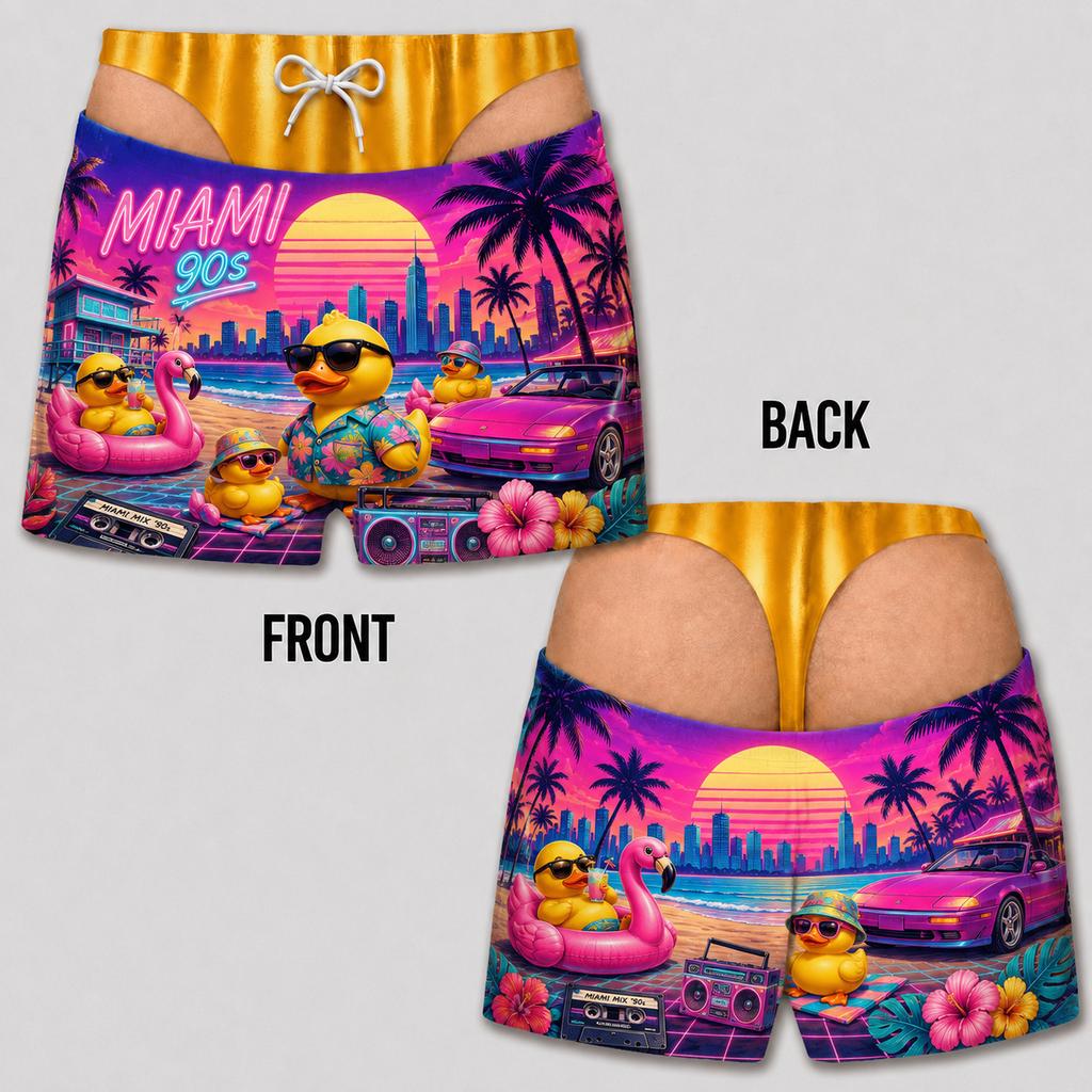 Mens Funny Fake Butt Beach Duck Swim Shorts Quick Dry Lightweight Summer Board Shorts Tropical Vacation Beachwear Party Gift