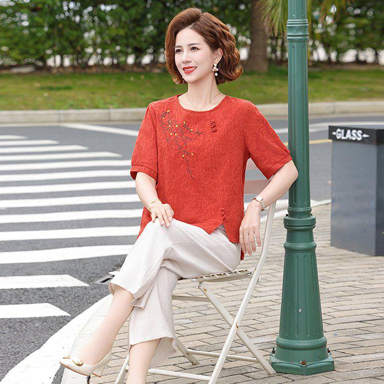 Women's Casual Summer Short-Sleeve Loose T-Shirt for Middle-Aged & Elderly