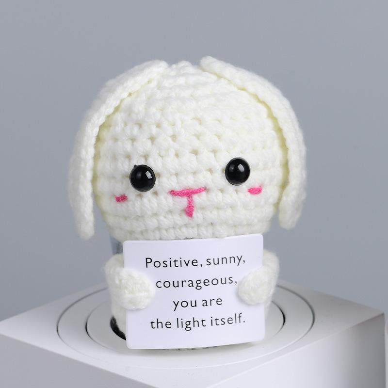 New Positive Energy Goose Hug Pocket Mini Handmade Plush Wool Knitting Doll with Card Funny Christams Gift Home Room Decoration
