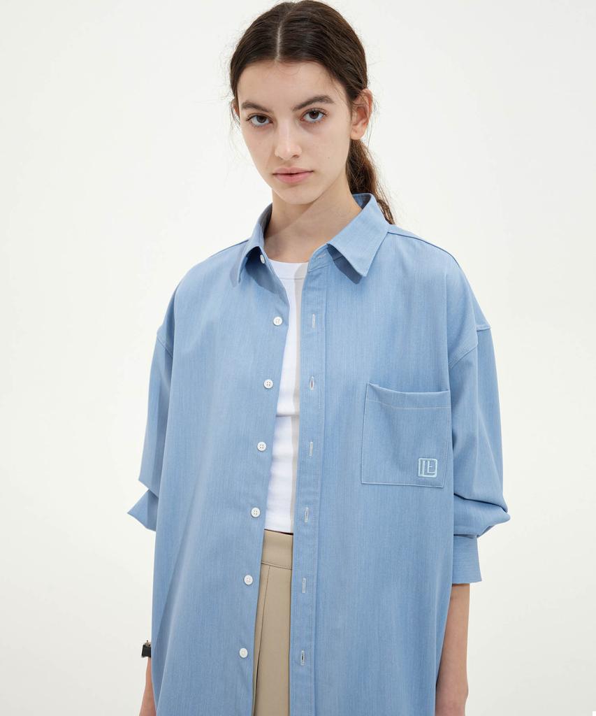 TRIP LE SENS Wrinkle-Free Oversized Denim Shirt_Light Blue
