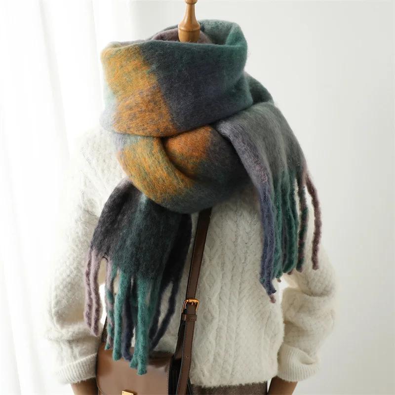 Autumn Winter Luxury Women Scarves 240*38Cm Men Thickening Warm Scarf Rainbow Plaid Tassel Shawl Cashmere Imitation Fashion Wrap