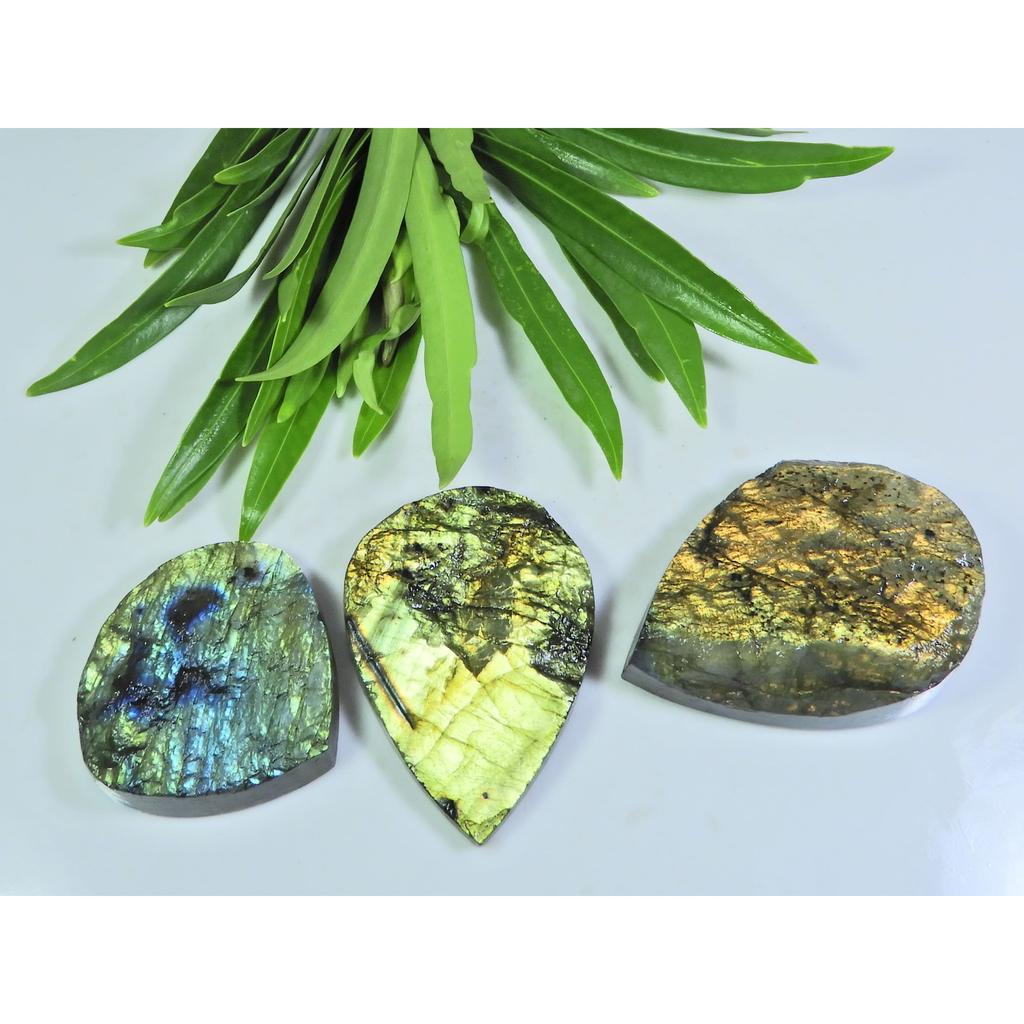 33X32-31X42MM Natural Multi Labradorite Durzy Pear Cabochon Gemstone 3Pcs LL-955