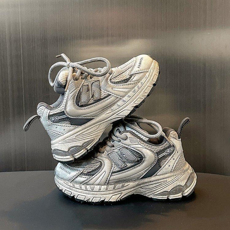 Leather boys' shoes spring 2025 new girls' dad shoes medium and older children's sports shoes children's Korean version of running shoes