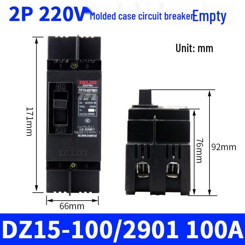 DELIXI Plastic Circuit Breaker DZ15: Three-Phase or Single-Phase 2P/3P Air Switch, 63A/100A