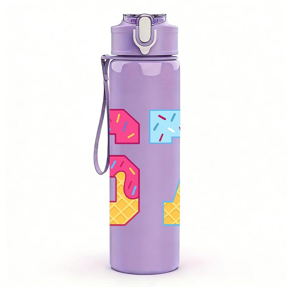 1PC Pastel Number Sixty Seven Art 750ml Color Plastic Sports Water Bottle Leakproof Flip Straw Lid Suitable for Sports Office Home Use