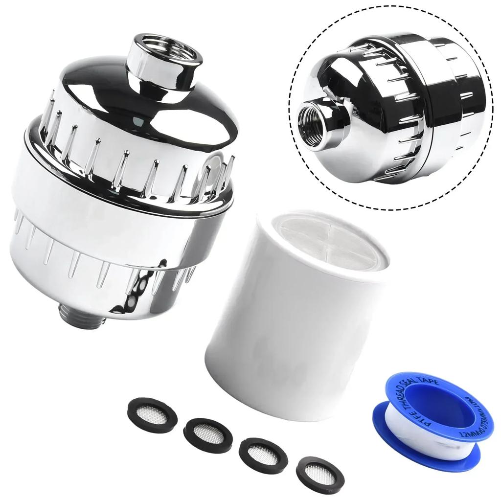 18 Stage Filtration Shower Filter With Dual Cartridge Design Compatible With Standard Shower Heads And Faucets